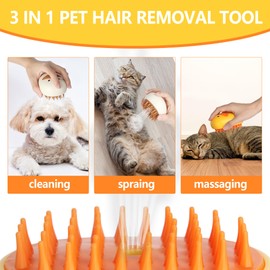 Gauzi 3 in 1 Cat Steam Brush for Shedding Spraing Cleaning and Massaging Dog Pet Hair Brush (Yellow)