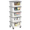 Ucake Plastic Stacking Basket with Wheels, Stackable Storage Basket Organizer,