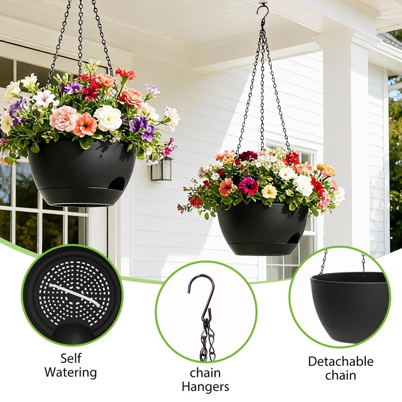 SQKH 8 Inch Hanging Planters for Indoor Outdoor Plants, 4