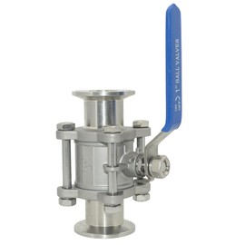 Dsmpipeft Sanitary Ball Valve Fits Triple Clamp Stainless Steel 304, Two Way, PTFE Lined and Three Piece -Tube OD Quick Clamp (1'')