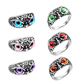 SINLEO Stainless Steel Signet Biker Ring Vintage Animal Demon Eye Owl Rings for Men Women Statement Jewelry, Metal, No Gemstone