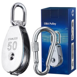 OBA Pulley Steel Cable Load Capacity 400 kg, Fitness Pulley Stainless Steel for Ropes Steel Cable with Carabiner