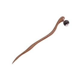 Unique Handcarved Walnut Wood Hair Stick with Wooden Bead