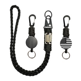 Heavy Duty Retractable Keychain - USA Flag Braided Paracord Lanyard, ID Badge Clip Reel, Necklace Keychains for Travel Work
