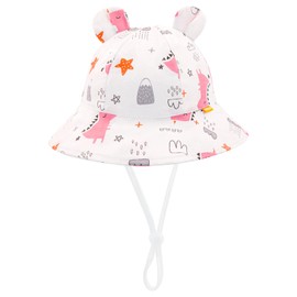 POMIJIAN Toddler Sun Hat Girls UPF 50+ Baby Bucket Hats Boy Soft Summer Hat Cute Beach Cap (CA/US, Age, 3 Months, 6 Months, Pink Dinosaur)