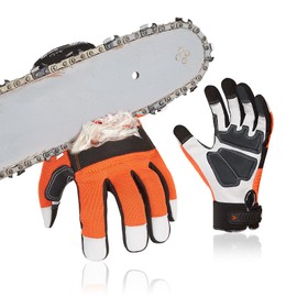 Vgo... Chainsaw Gloves 12-Layer Protection on Both Hands, Safety Goat Leather Foresty Work Gloves with Touchscreen(XL,Orange,1 pair)