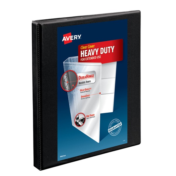 Avery Heavy-Duty Nonstick View 3 Ring Binder, 1/2 inch Slant Rings, 135-Sheet Capacity, Black (05233)