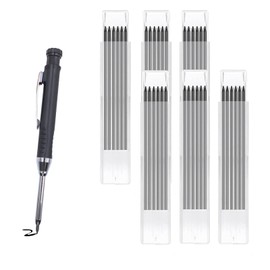 DuDuZui Deep Hole Marker Pencil Set, 36 Pencil Leads 2.8 mm for Carpenter's Pencil + 1 Piece Deep Hole Woodworking Pencils with Built-in Sharpener, for Architects, Wood Construction, Construction
