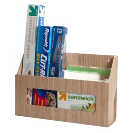 Bamboo Wall Mounted Kitchen Organizer & Holder for Foil, Wax Paper, Plastic Wrap, Parchment Paper, Bags and more, Mounting Hardware Included
