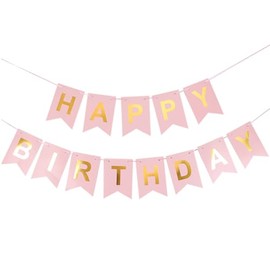 Haobase Happy Birthday Banner Birthday Garland Party Decorations 16cm×20cm (Pink)