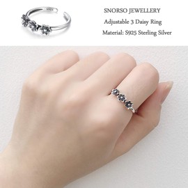 SNORSO Retro 3 Daisy Flowers Blossom Bands Eternity Promise Rings Adjustable Beach Travel Finger Rings for Women