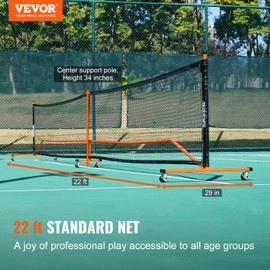 VEVOR Pickleball Net Set with Wheels, 22FT Regulation Size Portable Pickleball System with Bags, Balls, Paddles, and Court Lines, Weather Resistant Metal Frame & PE Net, for Outdoor Backyard Driveway