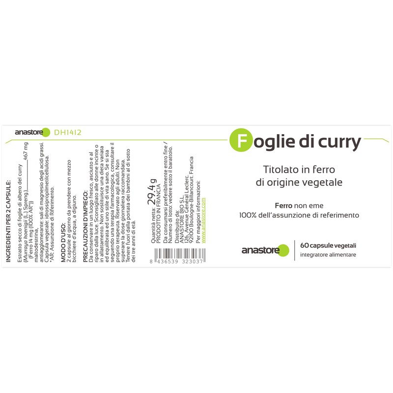 Iron from plant origin (Murraya Koenigii) * 233.5 mg /