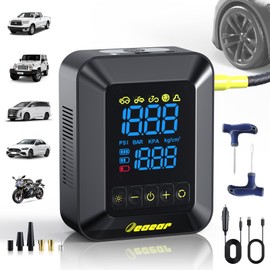 Oeaear Air Pump for Car Tires with 6 in 1 Tire Repair Kits, Dual Cylinder 150PSI Cordless Truck Tire Inflator,12000mAh & 50LPM Inflation for Pickup Trucks, MPV, SUV Cars (Black, Model AP11)