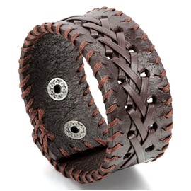 JewelryWe Men's Leather Cuff Bracelet, Brown Leather Wrist Band Wristband Handcrafted Jewelry