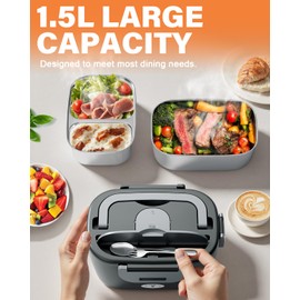 Geveniss Electric Lunch Box for Men, Women & Adults - 80W Fast Heating - Heated Lunch Box with Dual 1.5L SS Containers - Portable Food Warmer for Car, Truck, Office