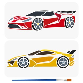 FINGERINSPIRE 2 Pcs Sports Car Painting Stencil with Paint Brush 11.8x5.9inch Reusable Roadster Painting Stencil Car Pattern Decoration Template for Painting on Wall Wood Furniture DIY Home Decor