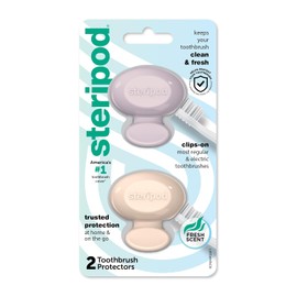Steripod - Protector de cepillo de dientes con clip, color rosa y azul, 2 unidades