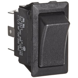 Rocker Switches, On-On Circut Function, DPDT, 20/10 amps at 125/250 VAC, 0.75" Width, 1.348" Height, 0.762" Depth, Black