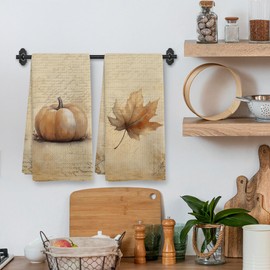 XNXLDYLH Vintage Fall Pumpkin Kitchen Towels and Dishcloths Sets of 2, Fall Autumn Thanksgiving Pumpkin Decor Dish Hand Tea Towels for Bathroom Kitchen, Rustic Cottagecore Harvest Home Decor, 16x24 In