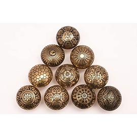 KNOBSWORLD Set of 10 Brass Knobs - Kitchen Cabinet Pull knobs, Cupboard, Chest, Furniture, Drawer Handles - Brass Patterned KNOBS