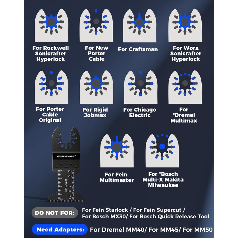GORWARE Multitool Blades, 60PCS Japanese Tooth Blades for Wood Plastic,