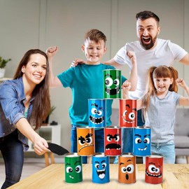 The Magic Toy Shop Tin Can Alley Game – Toss Bean Bags At Tin Cans - Fun Indoor & Outdoor Party Games For Children & Families – Garden Games For Kids and Adults - Ideal For Sports Days & Carnivals