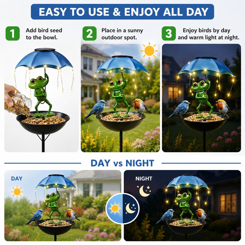 Solar Frog Bird Feeder Garden Light for Outdoor Décor –