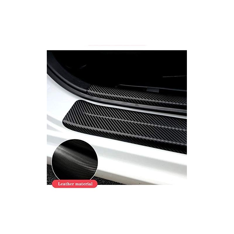 MAXDOOL 4Pcs Door Sill Protector Reflective 4D Carbon Fiber Leather