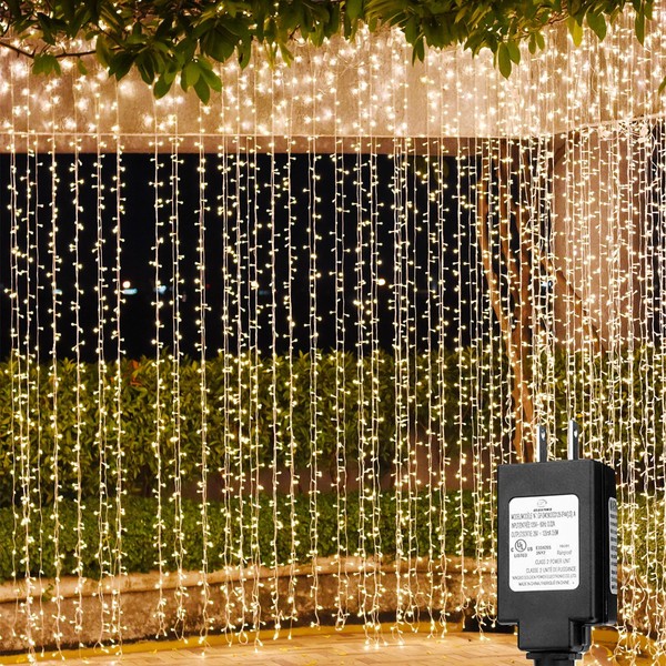 Solhice LED Curtain Lights Outdoor 40ft x10ft, 800 LED Plug