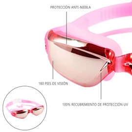 Mythya Anteojos de Natación 6 en 1, Incluye Gafas y Gorro de Natación, Nariz,Tapones para oidos,Bolsa Impermeable (Rosado)