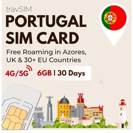 travSIM Portugal SIM Card | 6GB Data / 4G/5G speeds | Unlimited Calls |Use Portugal SIM in UK and 30+ EU Countries | Plan on SIM for Portugal is Valid for 30 Days