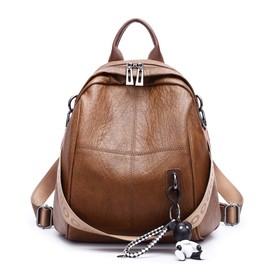 DEERWORD Women's Backpack Bags Women Elegant Bag City Backpack Handbag Vintage PU Leather 3020 1-Piece Set, Brown V1