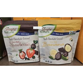 Generic Simply Nature NON-GMO Dark Chocolate Covered Freeze Dried Strawberries and Banana 4oz 113g (Two Bags), Full Size