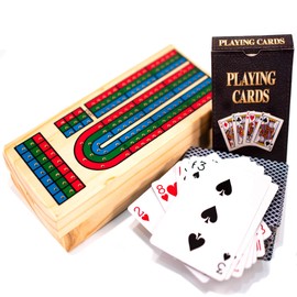 M.Y Deluxe Solid Wood Cribbage Board & Playing Cards Traditional Card Game