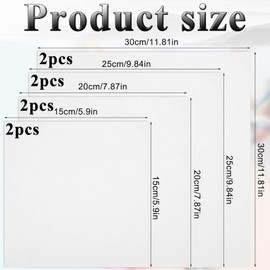 Generic 8 Pcs White Cotton Cross Stitch Fabric, Sizes 5.9x5.9 in, 7.87x7.87 in, 9.84x9.84 in, 11.81x11.81 in, Ideal for Embroidery, Bags, Pillows & More