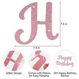 Glitter Happy Birthday Banner Birthday Sign, Birthday Garland Wall Door Banner Flag for Women Men Boys Girls Birthday Party Backdrop Decorations (Pink)