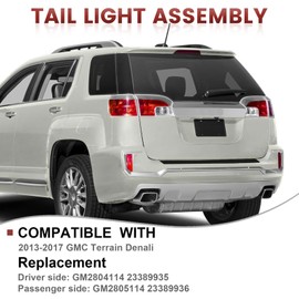 Tail lights Assembly Compatible with 2013-2017 GMC Terrain Denali OE Style Left Outer Rear Light Taillights Replacement for GM2804114 23389935