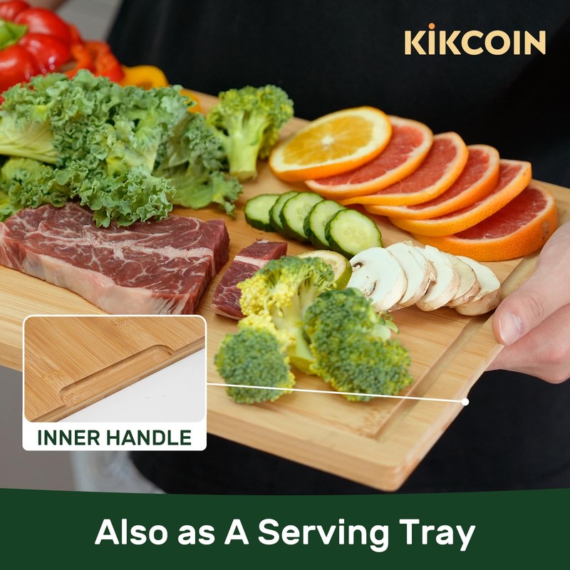 Kikcoin 20”×14” Bamboo Cutting Boards for Kitchen, Wooden Healthy Cutting
