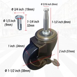 BAISASY 1-1/2Inch Antique Caster Wheels, Furniture Casters 5/16 Inch x 1-1/2 Inch (8 x 38mm) for Furniture Sofa Chair Cabinet Set of 4