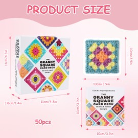 SNONESIY Pack of 50 Granny Square Crochet Cards Granny Squares Funny and Large Complete Crochet Set Mix and Match Designs Suitable for Beginners Comes with Brochure x 1 + Colour Box x 1