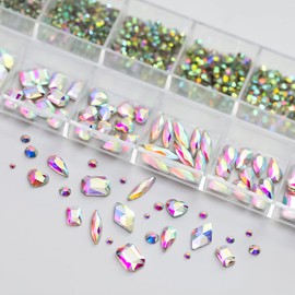 1101Pcs Holographic Color Rhinestones for Nail Art - Shiny Crystal AB Diamonds Gems Stones 3D Flat Back Multi Size Shape Charms Jewelry Decor Supplies DIY for Women Girls (AB)