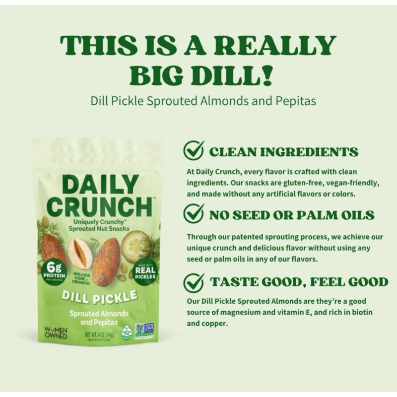 Daily Crunch Sprouted Almonds, Dill Pickle, 4 Ounce Bags, Pack