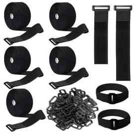 (5 Sets) 16 Ft 2 inch Wide Cable Ties with 15 Buckles, Reusable Heavy Duty Hook and Loop Straps, Adjustable Straps for Home, Office, Desk, Wire, Cord Wraps, Cable Management Storage Straps, Black