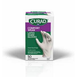 Curad Comfort Wear Latex Exam Gloves, Powder-Free, One Size Fits Most, 50 Count