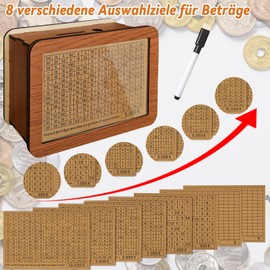 WwuHua Wooden Money Box with Counter, Money Saving Box with Various Savings Goals, Money Box with Numbers Checks, Reusable Money Box, Piggy Bank for Children and Adults
