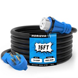 50 Amp Generator Cord, 15FT RV Extension Cord with NEMA 14-50P/SS2-50R Twist Lock Connector, Waterproof STW 6/3+8/1 AWG Power Cord for RV Camper and Generator to House (15FT)