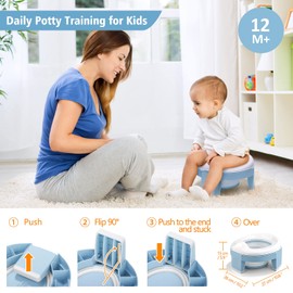 Toilettensitz Kinder,Töpfchen Training Sitze,Reisetöpfchen 3-IN-1 Unterwegs Potty Seat Baby Faltbare Tragbar Anti-Rutsch-Design mit Einweg Töpfchen Einlagen(Blau)