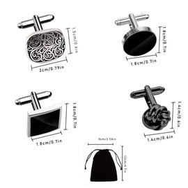 4Pairs Cufflinks for Men,Stainless Steel Classic Tone Cufflinks Black Round Square Retro Knot French Striped Cuff Link Kit Shirt Suit Button Cufflinks For Wedding Business Graduation Jewelry Gift