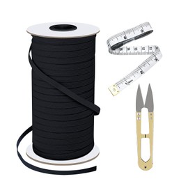 Braided Elastic Cord 100 Yards x 1/4 Inch Elastic Band Heavy Stretch Black Rope Knit Elasticity Spool for Sewing Crafts DIY Jewelry Making with 1 Soft Tape Measure and 1 Sewing Scissors